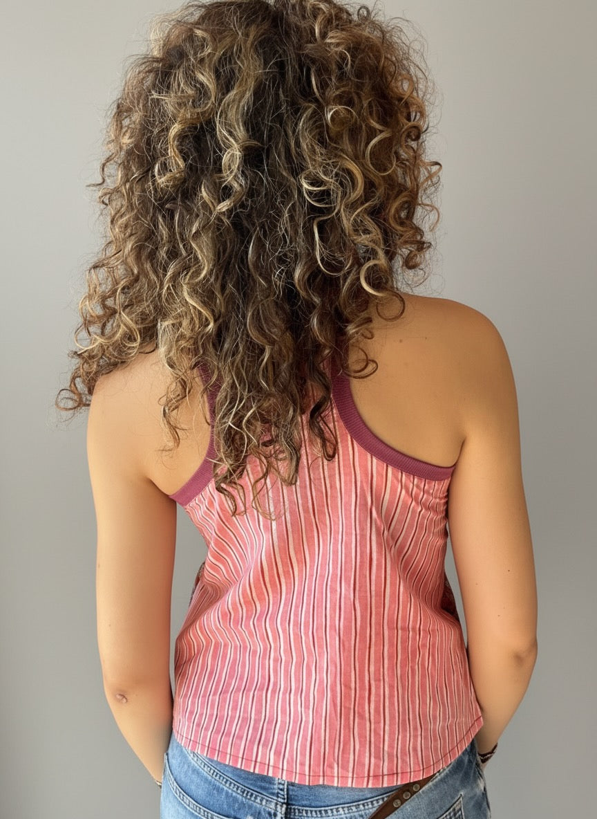 Bev Pink Stripe Racer Tank
