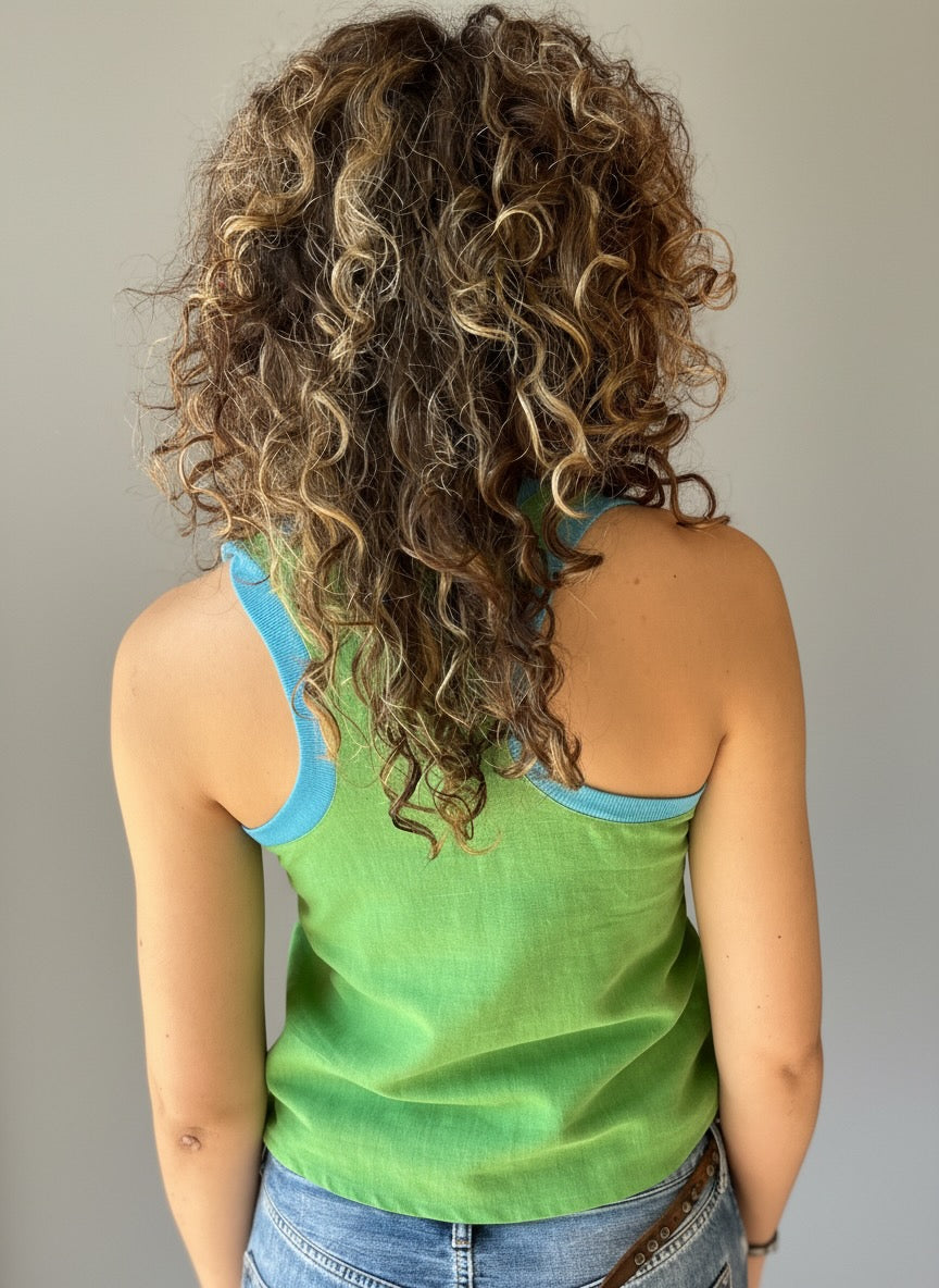 Minka Racer Tank- Sky blue with Apple Green back