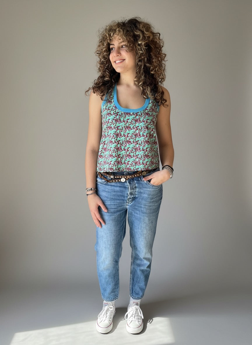 Alicia blue trim Racer Tank