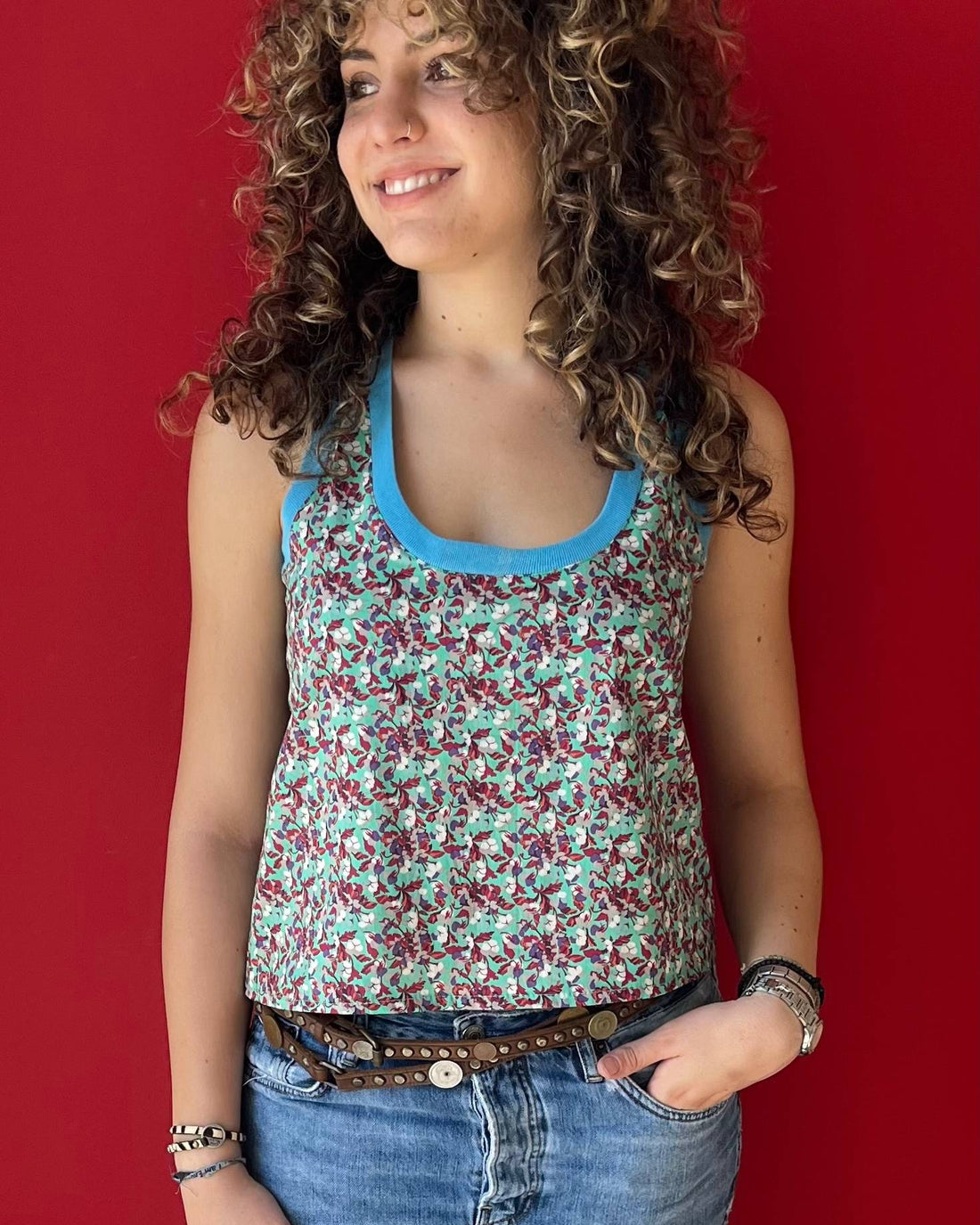 Alicia blue trim Racer Tank
